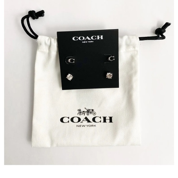 COACH Signature C and Stone Stud Earrings Set in Silver w/Pouch - Picture 2 of 2